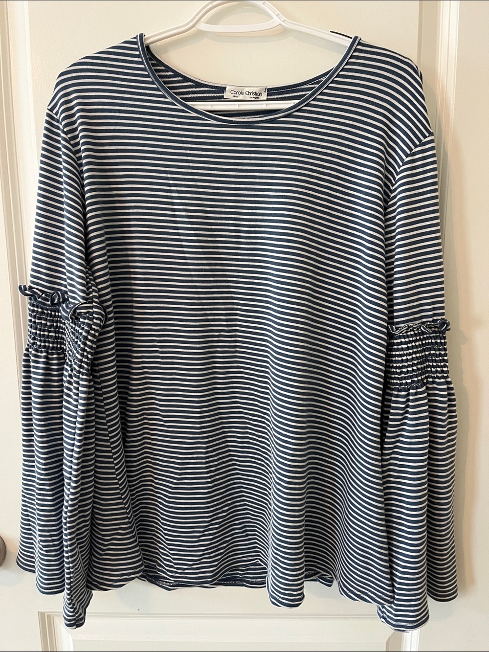 Carole Little Navy & White Striped Bell Sleeve Tee